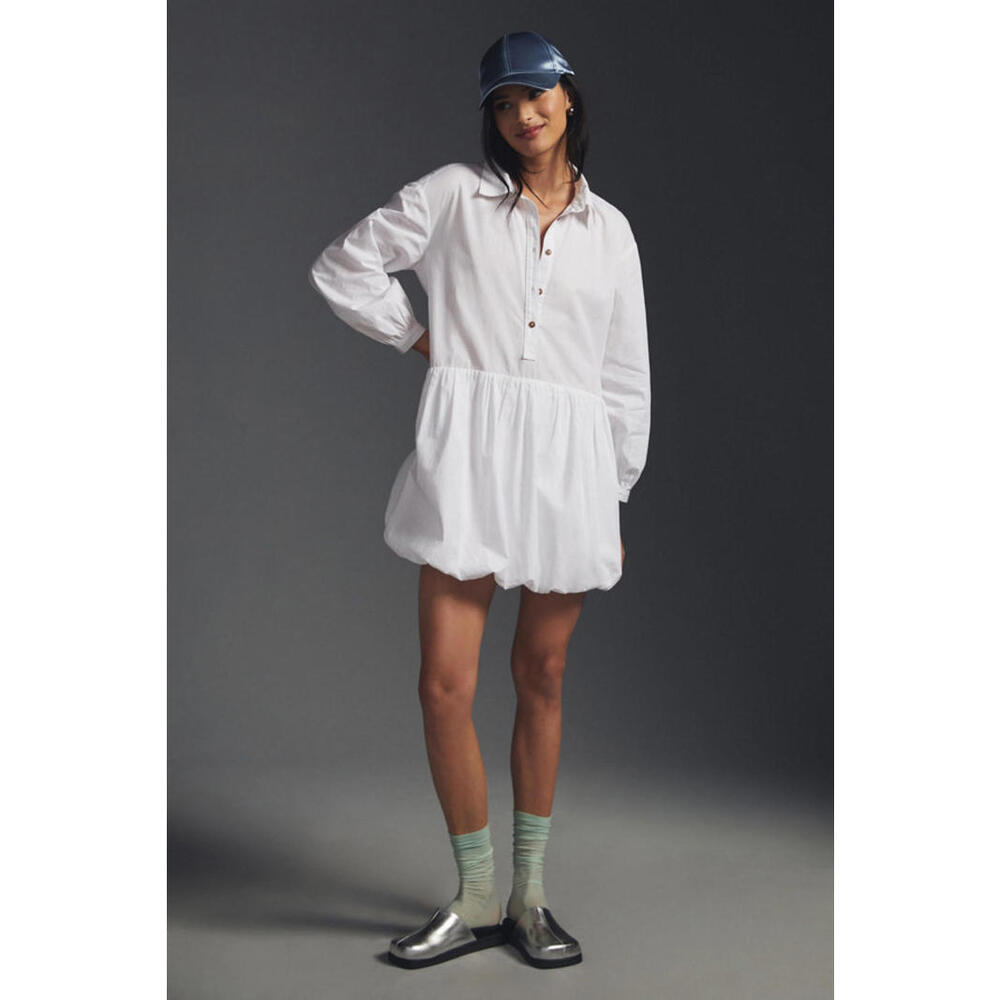 Anthropologie x Maeve - White Casual Long Sleeve Dress with Balloon Hem, Size 1X